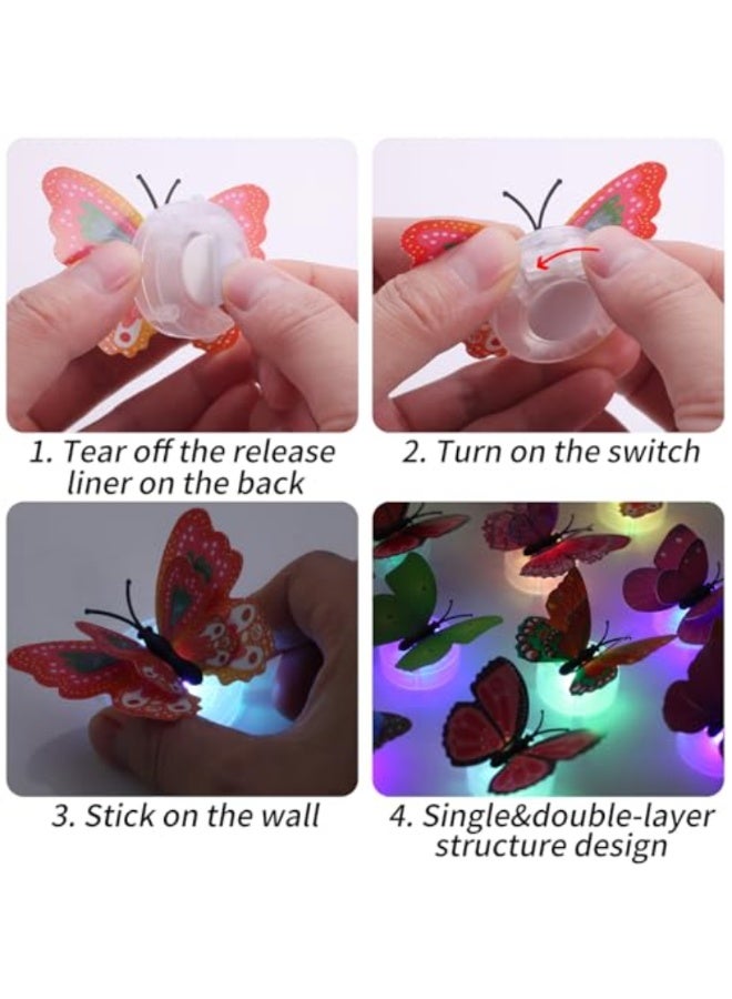 Yalla Pick 20PCS 3D Butterfly Wall Decor with Glowing Lights, Peel and Stick Glowing Night Light for Bedroom Walls, DIY Party Birthday Wedding Decoration - Image 5