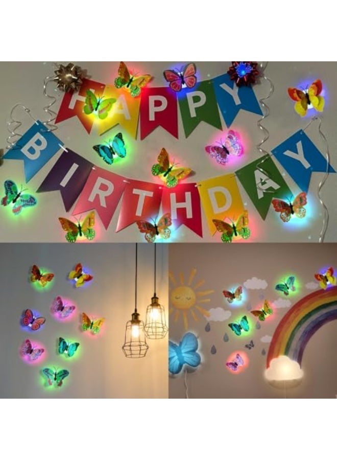 Yalla Pick 20PCS 3D Butterfly Wall Decor with Glowing Lights, Peel and Stick Glowing Night Light for Bedroom Walls, DIY Party Birthday Wedding Decoration - Image 4