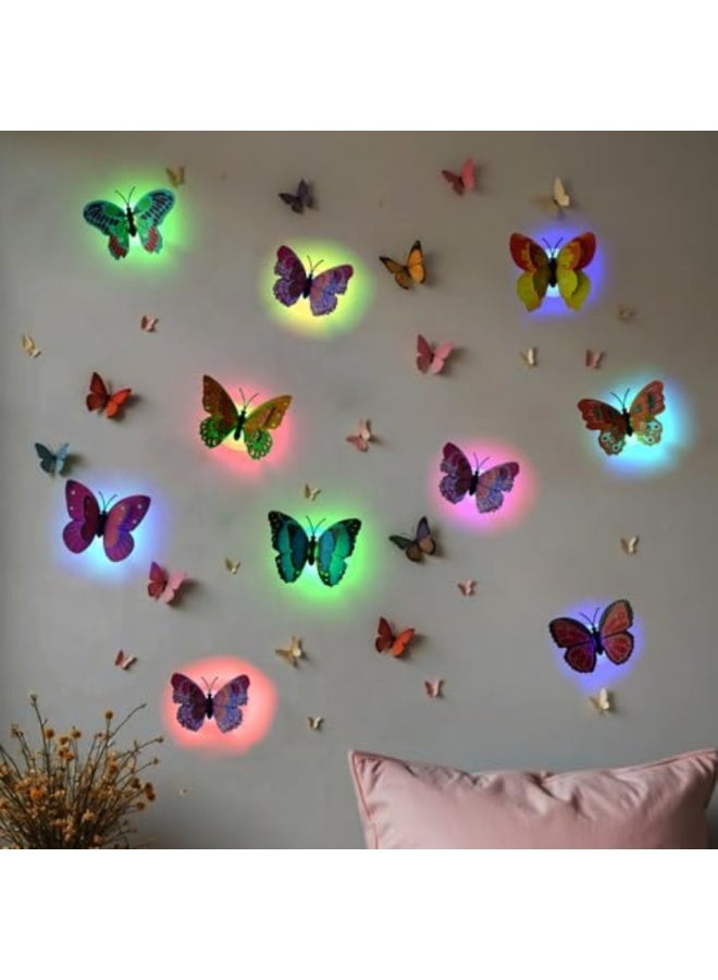 Yalla Pick 20PCS 3D Butterfly Wall Decor with Glowing Lights, Peel and Stick Glowing Night Light for Bedroom Walls, DIY Party Birthday Wedding Decoration - Image 3