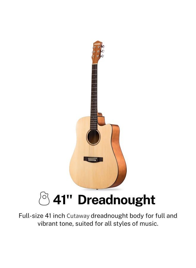 Donner جيتار أكوستيك بحجم كامل 4/4 مجموعة للمبتدئين جيتار أكوستيك 41 بوصة جيتار كات أوواي مجموعة دريدناوت مع حقيبة غيغ كابو بيكس حزام أوتار (طبيعي) - Image 2