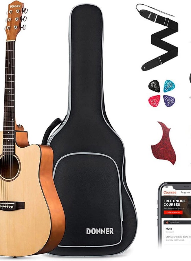 Donner جيتار أكوستيك بحجم كامل 4/4 مجموعة للمبتدئين جيتار أكوستيك 41 بوصة جيتار كات أوواي مجموعة دريدناوت مع حقيبة غيغ كابو بيكس حزام أوتار (طبيعي) - Image 1