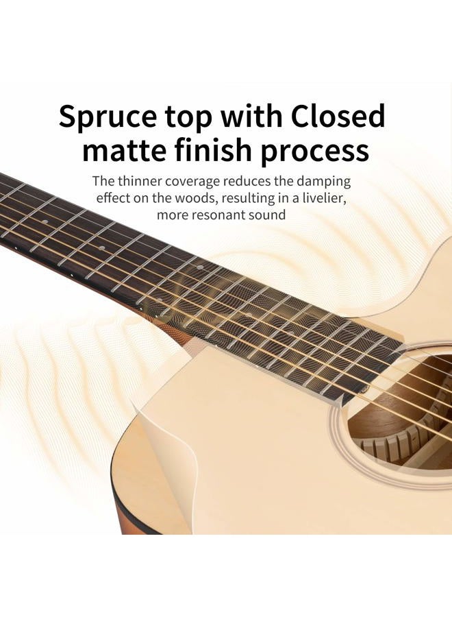 Donner جيتار أكوستيك بحجم كامل 4/4 مجموعة للمبتدئين جيتار أكوستيك 41 بوصة جيتار كات أوواي مجموعة دريدناوت مع حقيبة غيغ كابو بيكس حزام أوتار (طبيعي) - Image 5
