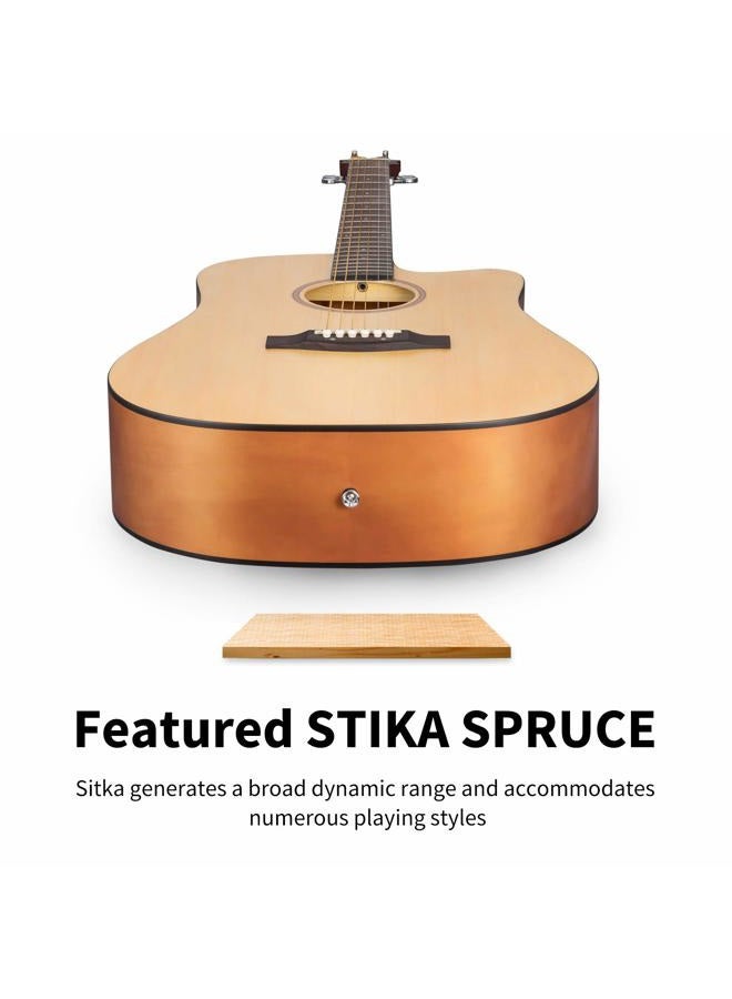 Donner جيتار أكوستيك بحجم كامل 4/4 مجموعة للمبتدئين جيتار أكوستيك 41 بوصة جيتار كات أوواي مجموعة دريدناوت مع حقيبة غيغ كابو بيكس حزام أوتار (طبيعي) - Image 4