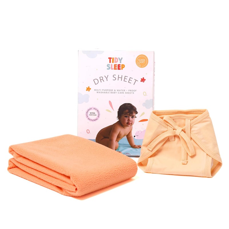 TIDY SLEEP شريحة جافة مضادة للماء للأطفال من TIDY SLEEP مع مجموعة من القماش القطني الجيرسي للمواليد الجدد برتقالي صغير (برتقالي) - Image 1