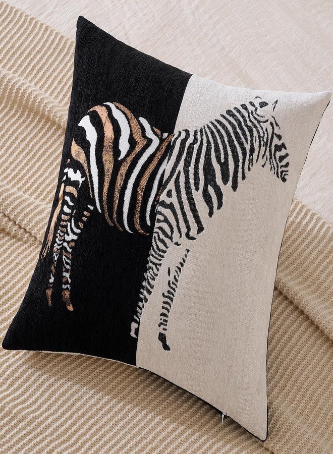 AmHoo Set of 2 Throw Pillow Covers Zebra Chenille Patchwork Decorative Pillows Cover Pillowcase for Sofa Couch Bed 18 x 18-Inch Black - Image 4
