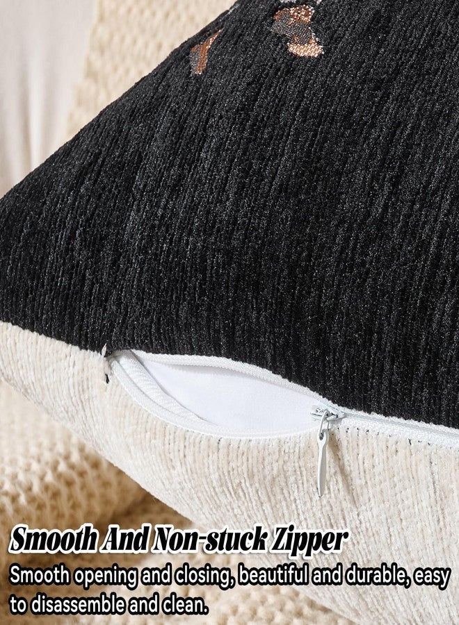 AmHoo Set of 2 Throw Pillow Covers Zebra Chenille Patchwork Decorative Pillows Cover Pillowcase for Sofa Couch Bed 18 x 18-Inch Black - Image 3