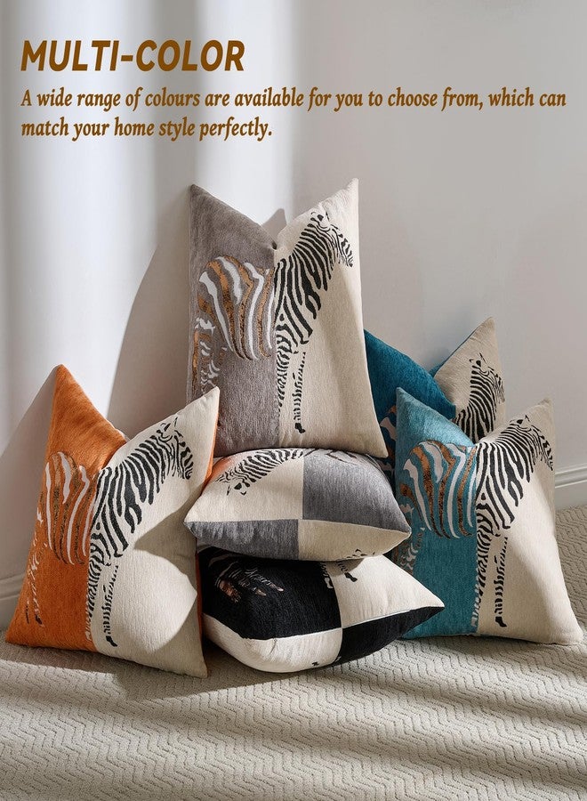 AmHoo Set of 2 Throw Pillow Covers Zebra Chenille Patchwork Decorative Pillows Cover Pillowcase for Sofa Couch Bed 18 x 18-Inch Black - Image 5