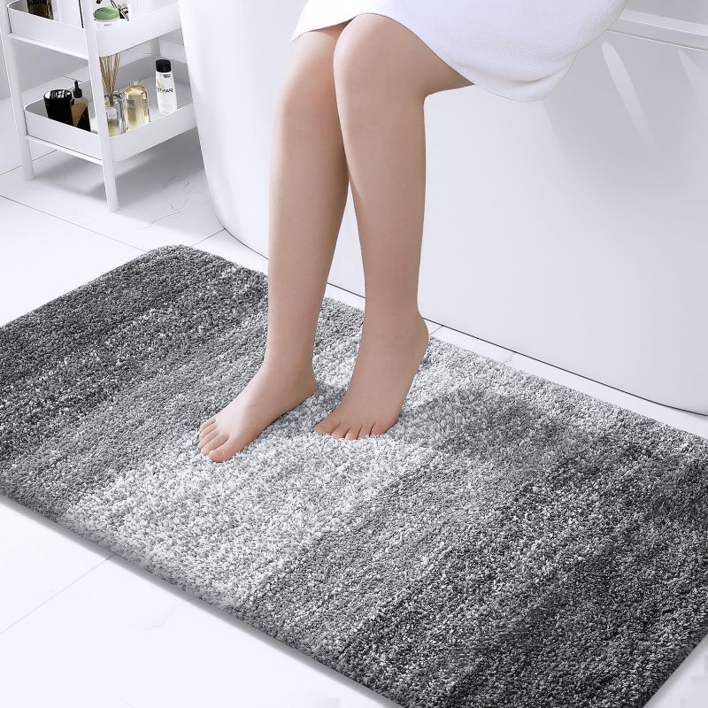 OLANLY Bathroom Rug Mat 47x24 Extra Soft and Absorbent Microfiber Bath Rugs NonSlip Plush Shaggy Bath Carpet Runner Machine Wash Dry Bath Mats for Bathroom Floor Tub and Shower Grey