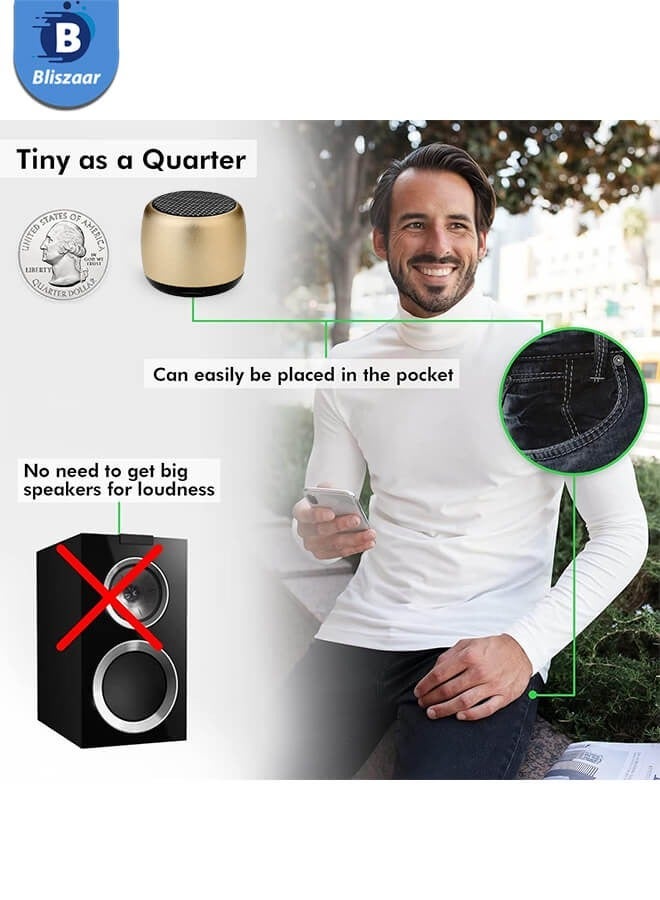 بليزار قائمة المنتجات ذات الصلة أفضل مصغرة المحمولة بلوتوث مكبر الصوت مع HD الصوت والباس , أصغر مكبرات الصوت اللاسلكية بلوتوث للهاتف / الكمبيوتر / اللوحي , صورة سيلفي زر الإجابة على المكالمات الهاتفية , لطيف صغير مكبر الصوت , الذهب - Image 4