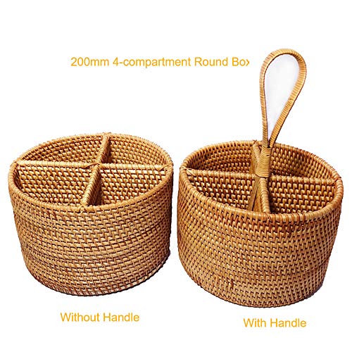 i-lan Natural Rattan 4 Compartments Storage Holder Cosmetics Organizer Utensil and Seasoning Bottle Serving Basket for Party(200mm 4-compartment Round Box) - Image 5