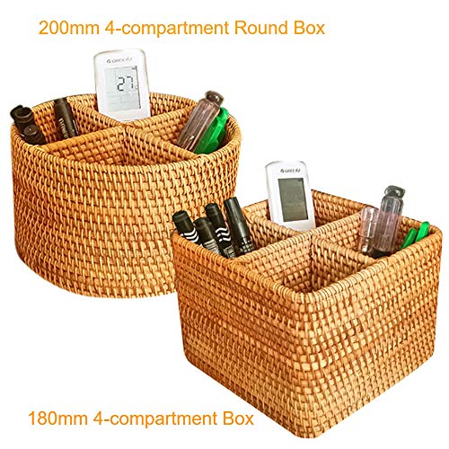 i-lan Natural Rattan 4 Compartments Storage Holder Cosmetics Organizer Utensil and Seasoning Bottle Serving Basket for Party(200mm 4-compartment Round Box) - Image 4