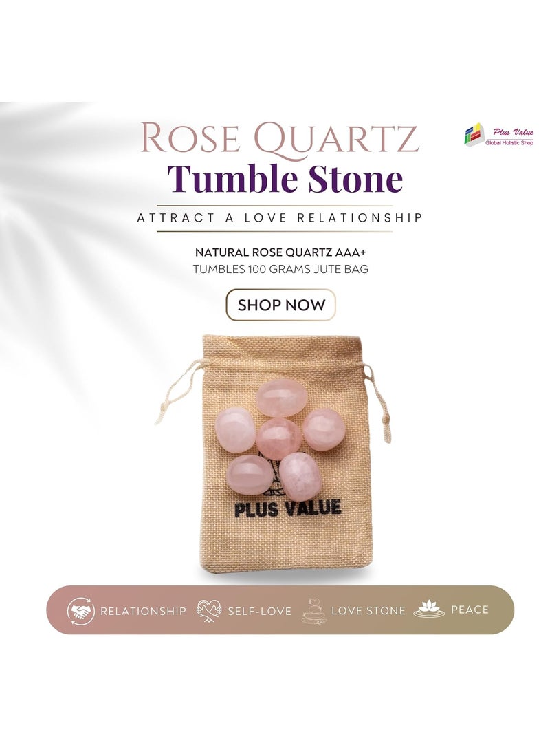 Plus Value Plus Value Premium Rose Quartz Tumbled Stone Pebbles Reiki Healing Crystal Aura Chakra jute bag 100grams  - Image 2
