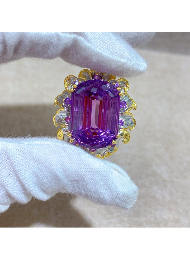 Fashion women natural purple crystal gem stone necklace pendant，925 sterling silver plated by gold，with national jewelry inspection certificate，the cutted purple crystal size 15 mm 21 mm  - Image 3