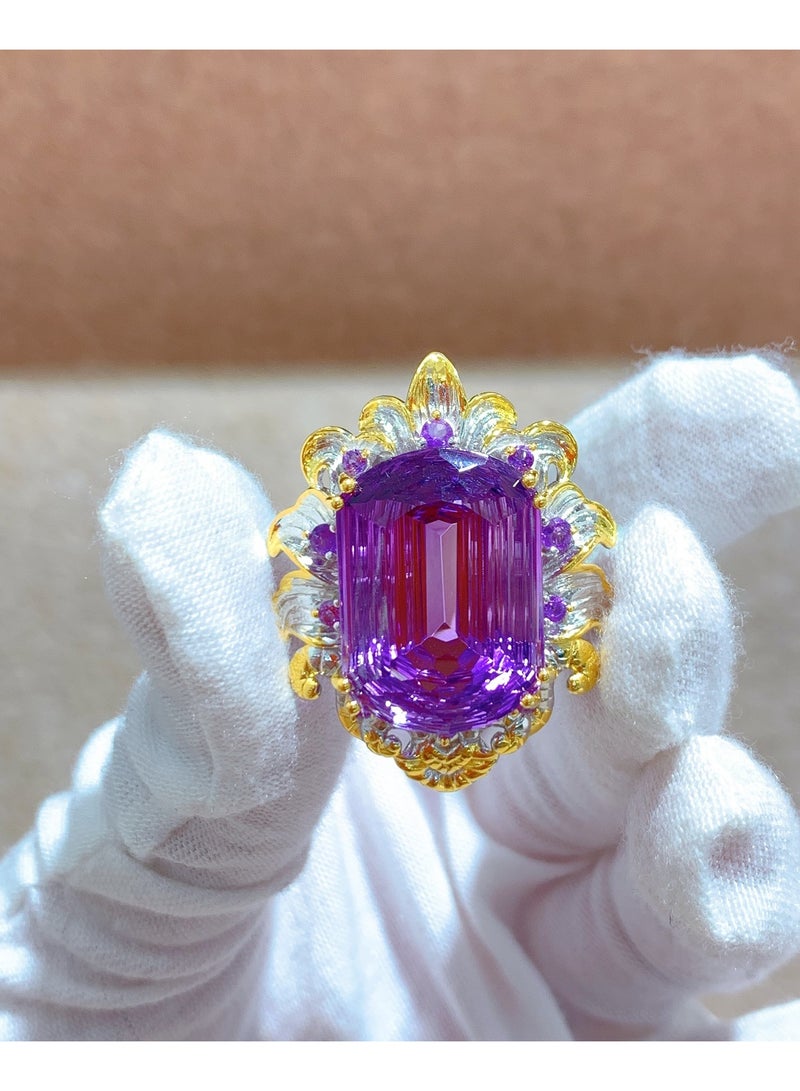 Fashion women natural purple crystal gem stone necklace pendant，925 sterling silver plated by gold，with national jewelry inspection certificate，the cutted purple crystal size 15 mm 21 mm  - Image 4