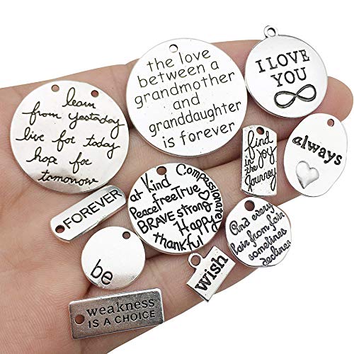 iloveDIYbeads 30pcs Inspiration Words Charms Craft Supplies Mixed Pendants Beads Charms Pendants for Crafting Jewelry Findings Making Accessory for DIY Necklace Bracelet (Antique Silver) - Image 4
