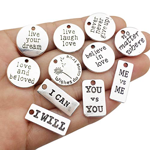 iloveDIYbeads 30pcs Inspiration Words Charms Craft Supplies Mixed Pendants Beads Charms Pendants for Crafting Jewelry Findings Making Accessory for DIY Necklace Bracelet (Antique Silver) - Image 3