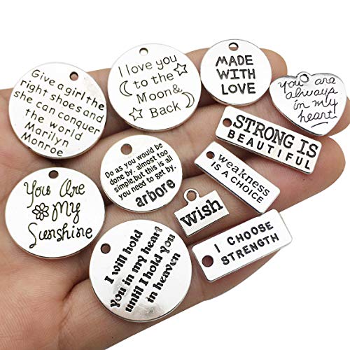 iloveDIYbeads 30pcs Inspiration Words Charms Craft Supplies Mixed Pendants Beads Charms Pendants for Crafting Jewelry Findings Making Accessory for DIY Necklace Bracelet (Antique Silver) - Image 2
