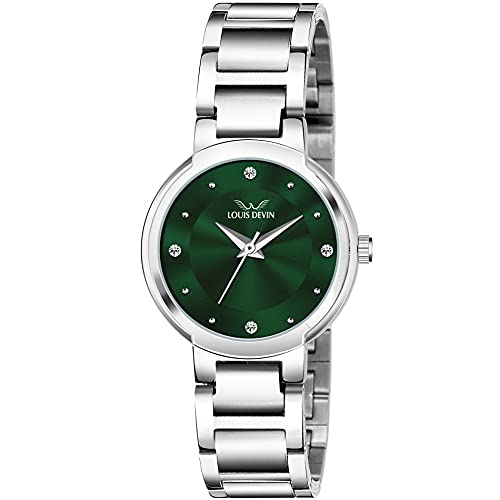 LOUIS DEVIN Stainless Steel Women Analog Wrist Watch With Steel Chain (Zl148-Grn), Green Dial, Silver Band - Image 1