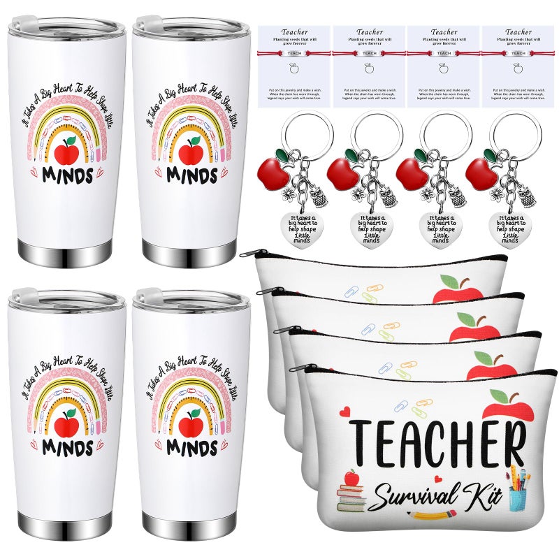 Maxcheck 16 Pcs Teacher Appreciation Gifts Set Include Tumbler Cosmetic Bag Keychain and Blessing Card Bracelets for Thank You Teachers Day Graduation Gifts