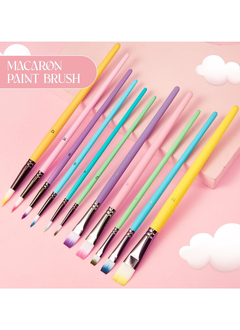Generic 24 Pcs Macaroon Color Paint Brush Set, Bulk Variety with 4 Shapes in Different Sizes, Nylon Hair Brushes for Acrylic, Oil, Watercolor Painting, Ideal for Kids, Drawing Supplies  - Image 2