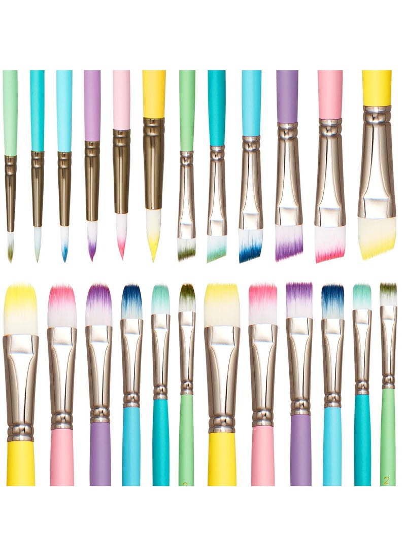 Generic 24 Pcs Macaroon Color Paint Brush Set, Bulk Variety with 4 Shapes in Different Sizes, Nylon Hair Brushes for Acrylic, Oil, Watercolor Painting, Ideal for Kids, Drawing Supplies  - Image 1