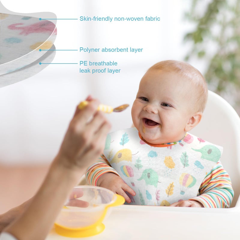 Shinymoon 100 Pcs Disposable Baby Bibs Individual Wrapped Travel Bibs Waterproof Food Catcher for Toddlers Girls Boys Feeding (Classic Style) - Image 3