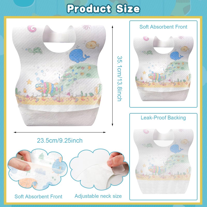 Shinymoon 100 Pcs Disposable Baby Bibs Individual Wrapped Travel Bibs Waterproof Food Catcher for Toddlers Girls Boys Feeding (Classic Style) - Image 4