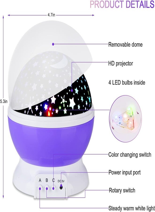 Sunnest Baby Night Lights Christmas, Moon Star Projector - 4 Led Bulbs 8 Light Color Changing With Usb Cable 360 Degree Rotation, Romantic Night Lighting Lamp for Birthday Nursery Women Children Kids Baby - Image 2