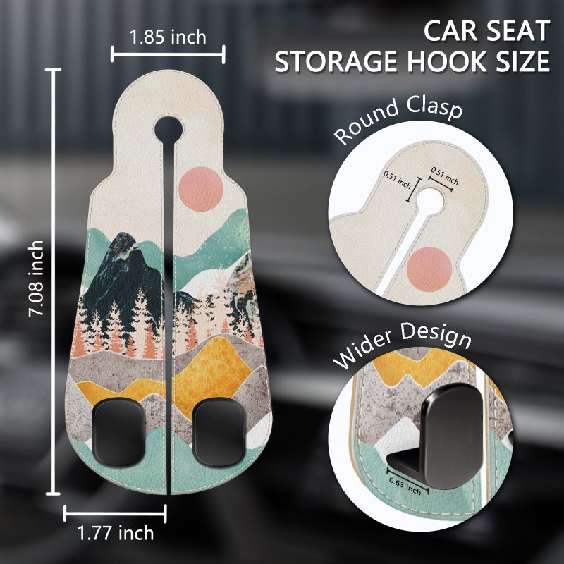 Blusabaca 2PCS Car Seat Back Storage Headrest Hooks, Sunrise Purse Holder Bags Hanger, PU Leather Double Metal Hook for Backseat Organizer, Women Car Accessories Organization - Image 5