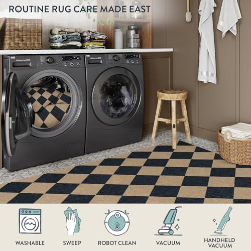La Home Lahome Checkered Easy Jute 5x7 Area Rugs, Washable Outdoor Patio Rug for Living Room Diamond Indoor Outdoor Carpet, Farmhouse Geometric Non Slip Black Carpet for Backyard Dining Room - Image 4