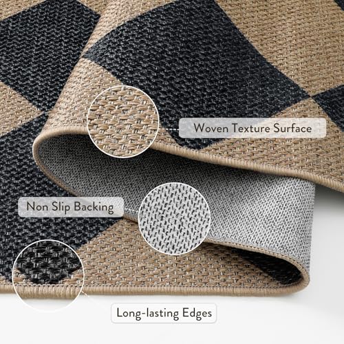 La Home Lahome Checkered Easy Jute 5x7 Area Rugs, Washable Outdoor Patio Rug for Living Room Diamond Indoor Outdoor Carpet, Farmhouse Geometric Non Slip Black Carpet for Backyard Dining Room - Image 3