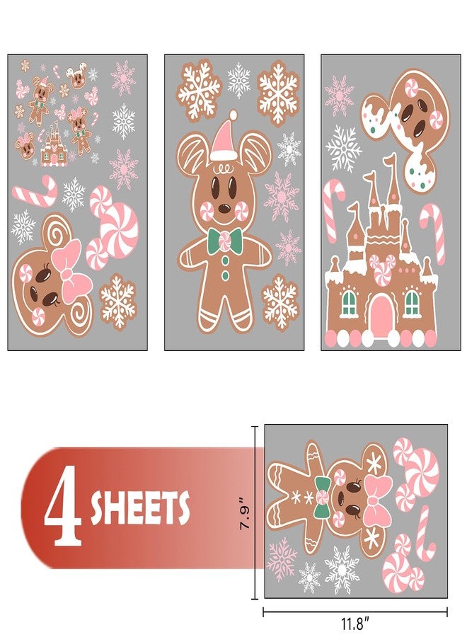 Mfault Pink Christmas Gingerbread Man Castle Window Clings, Xmas Cookie Peppermint Candy Cane Stickers Decals Decorations, Winter Holiday Snowflake Home Kitchen Decor - Image 2