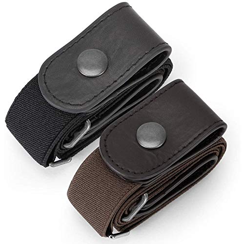 WHIPPY 2 Pack Buckle Free Comfortable Elastic Belt for Women or Men, Buckle-less No Bulge No Hassle Invisible Belts (Black Coffee, Fit Pants Size 32-48 Inches) - Image 1