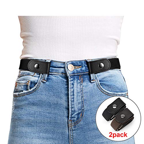 WHIPPY 2 Pack Buckle Free Comfortable Elastic Belt for Women or Men, Buckle-less No Bulge No Hassle Invisible Belts (Black Coffee, Fit Pants Size 32-48 Inches) - Image 2