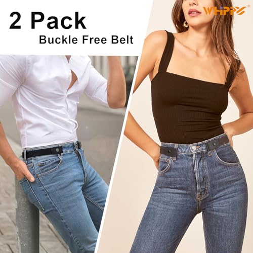 WHIPPY 2 Pack Buckle Free Comfortable Elastic Belt for Women or Men, Buckle-less No Bulge No Hassle Invisible Belts (Black Coffee, Fit Pants Size 32-48 Inches) - Image 3