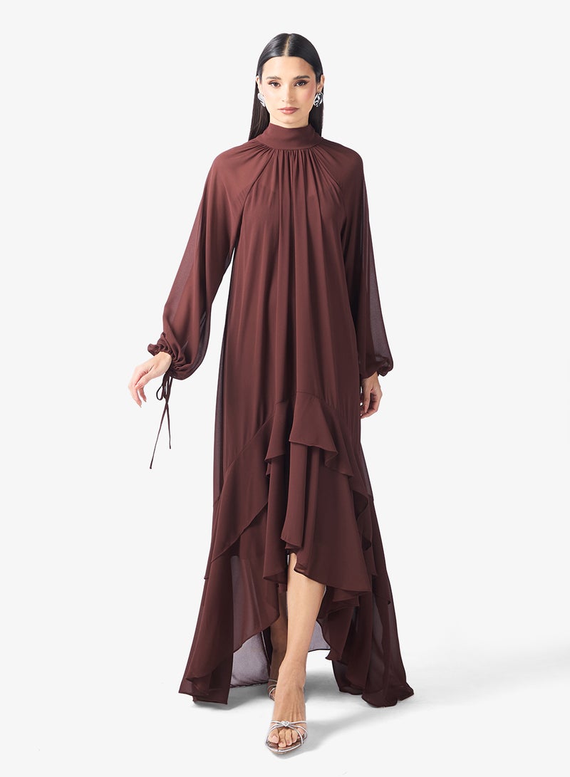 TFNC Layered Hem Detailed High Neck Long Sleeve Maxi Dress - Image 4