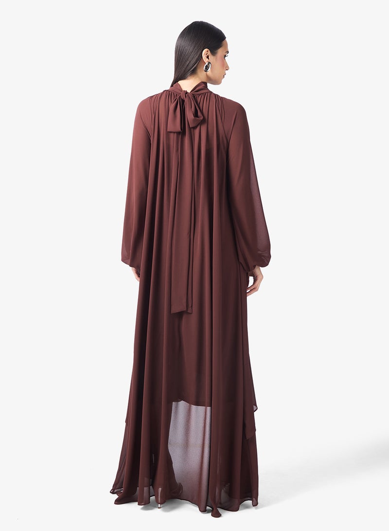 TFNC Layered Hem Detailed High Neck Long Sleeve Maxi Dress - Image 2