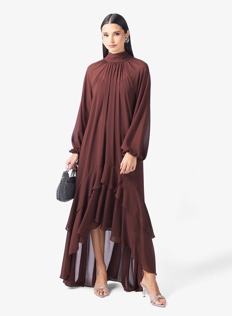 TFNC Layered Hem Detailed High Neck Long Sleeve Maxi Dress - Image 1