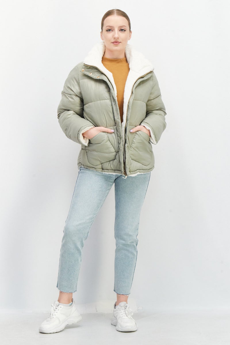 Jessica Simpson Women Plain Puffer Jacket, Sage  - Image 4