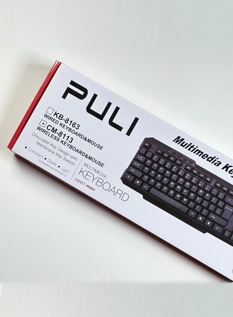 بولي لوحة مفاتيح سلكية للوسائط المتعددة من Puli KB 8163 للكمبيوتر الشخصي والكمبيوتر المحمول – أسود - Image 1