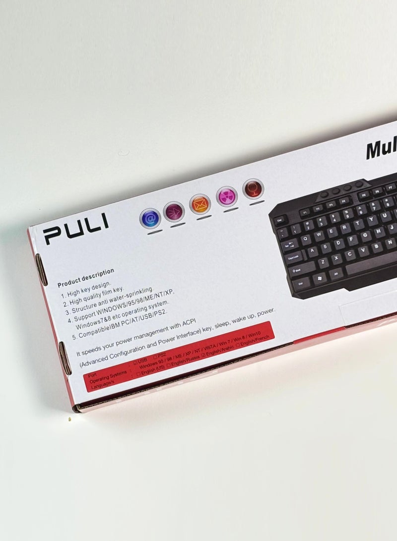 بولي لوحة مفاتيح سلكية للوسائط المتعددة من Puli KB 8163 للكمبيوتر الشخصي والكمبيوتر المحمول – أسود - Image 4