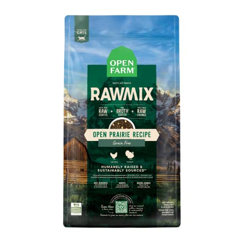 Open Farm, RawMix Dry Cat Food, Protein-Packed Kibble Coated in Bone Broth with Freeze Dried Raw Chunks, for Indoor & Outdoor Cats, Chicken & Turkey Grain-Free Recipe, 8lb Bag - Image 1