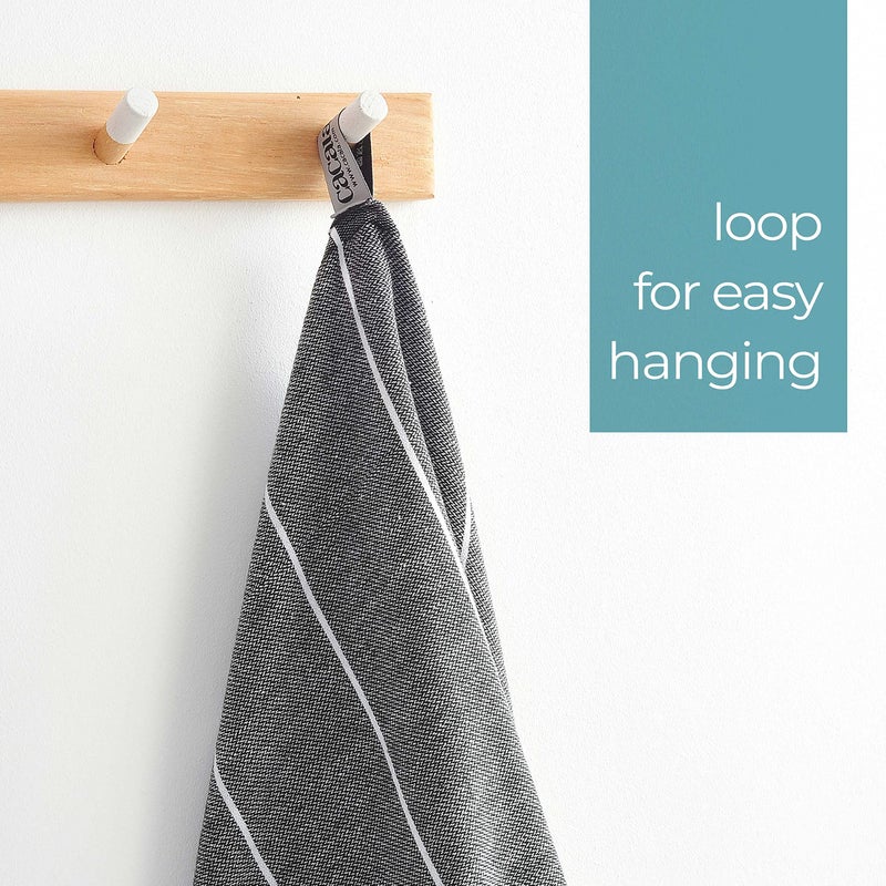 Cacala Turkish Hand Towels with Hanging Loop (23 x 36) Set of 4-100% Cotton Kitchen Towel Quick Dry Prewashed for Soft Feel Decorative Towels for face Gym, Yoga and Bathroom- Black - Image 2