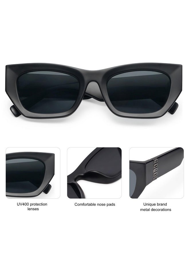 Sojos Trendy Rectangle Cateye Sunglasses Womens Mens Uv400 Fashion Chic Chunky Shades Sj2296, Matte Black/Grey  - Image 4