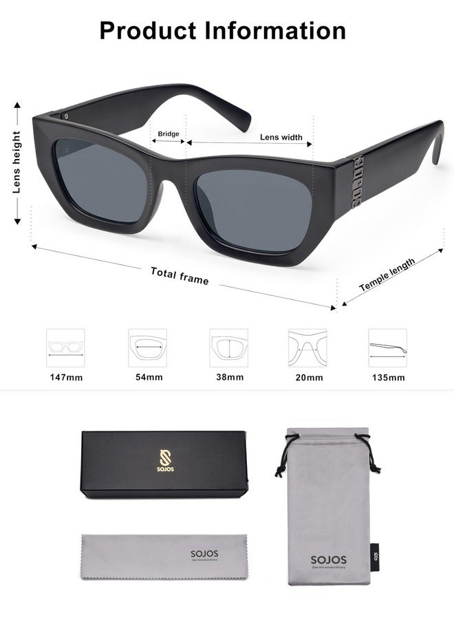 Sojos Trendy Rectangle Cateye Sunglasses Womens Mens Uv400 Fashion Chic Chunky Shades Sj2296, Matte Black/Grey  - Image 5