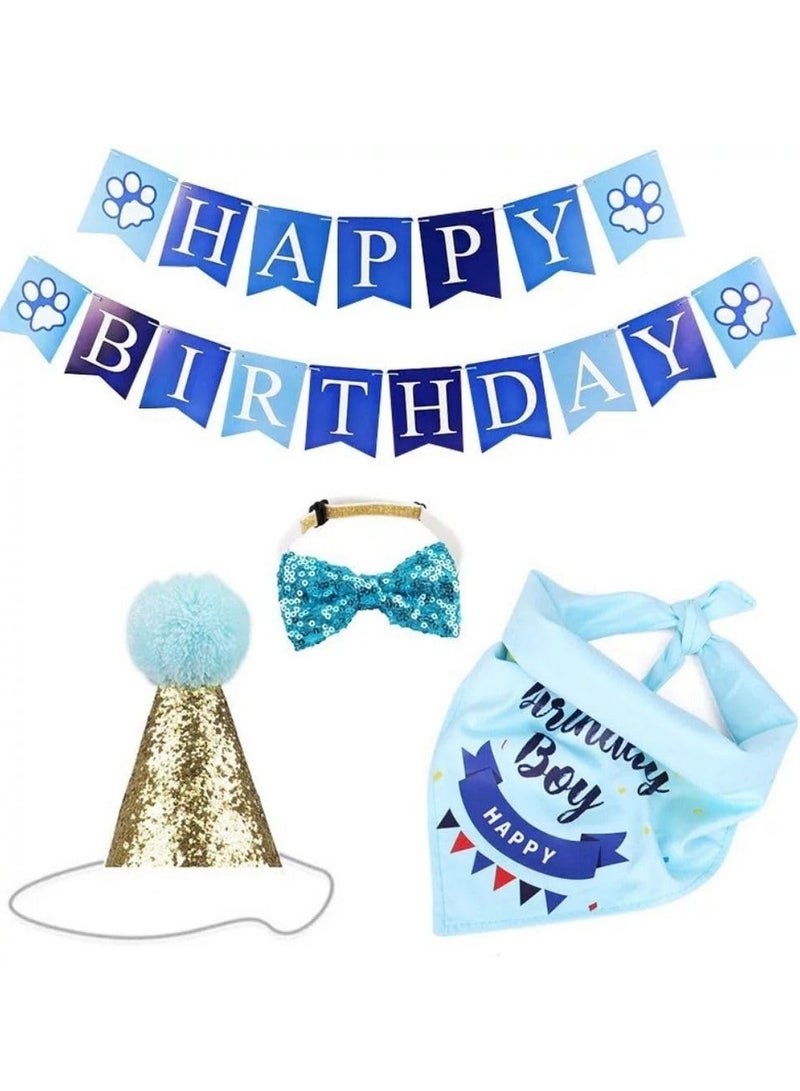 Mordely Dog Birthday Party Supplies Set, Boy Dog Birthday Decorations with Birthday Bandana, Banner, Party Hat, Bow Tie, for Small Medium Dogs Pets Birthday Party - Image 1