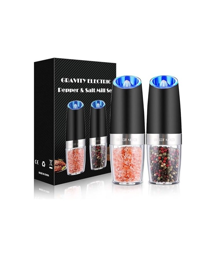 Sweet Alice Gravity Electric  Grinder Set, Adjustable Coarseness, Battery Powered with LED Light, One Hand Automatic Operation, Stainless Steel Black, 2 Pack - Image 1