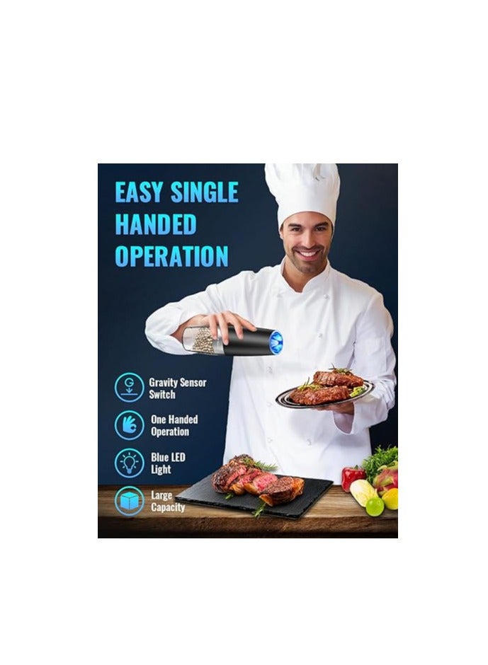 Sweet Alice Gravity Electric  Grinder Set, Adjustable Coarseness, Battery Powered with LED Light, One Hand Automatic Operation, Stainless Steel Black, 2 Pack - Image 2