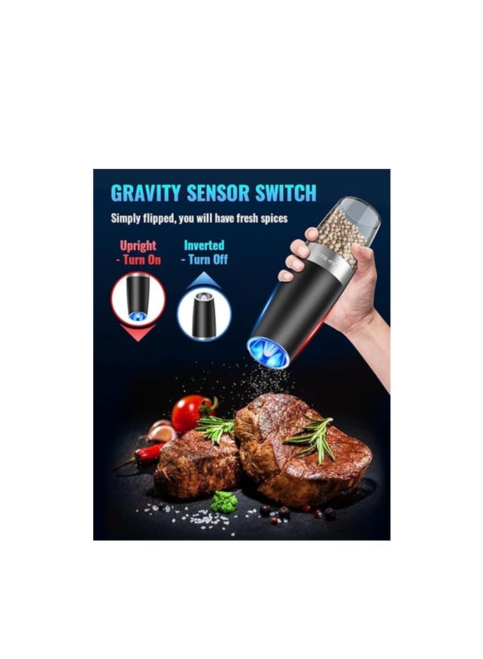 Sweet Alice Gravity Electric  Grinder Set, Adjustable Coarseness, Battery Powered with LED Light, One Hand Automatic Operation, Stainless Steel Black, 2 Pack - Image 3