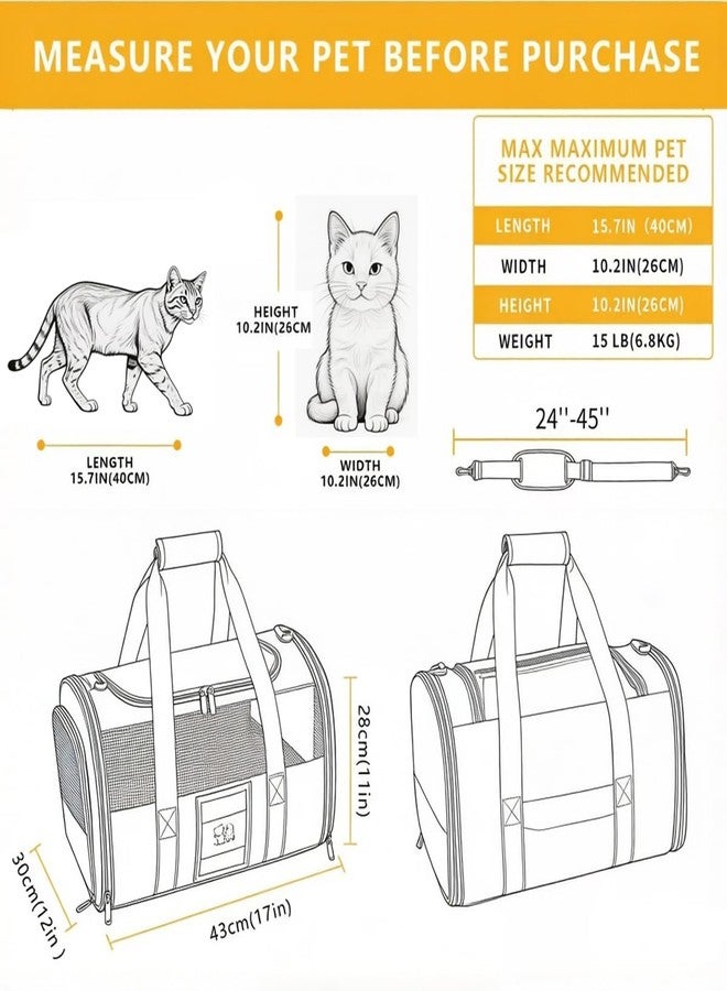 SECLATO Cat Carrier Pet Dog Carrier Airline Approved for Puppy Cat Carrier Under 15 lbs, Collapsible Soft Sided Airline Approved Cat Carriers, Grey - Image 2
